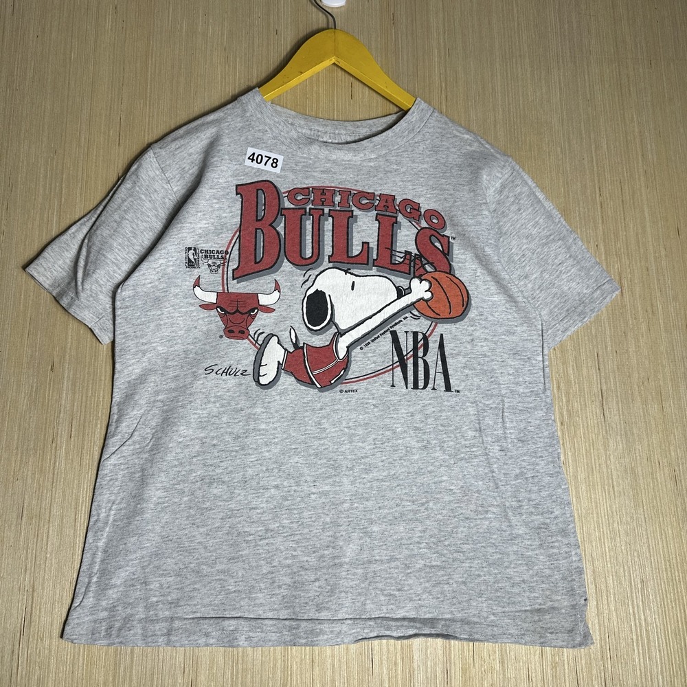 Vintage Snoopy Chicago Bulls NBA Gray T-Shirt L 14-16 MADE IN USA Artex 90s